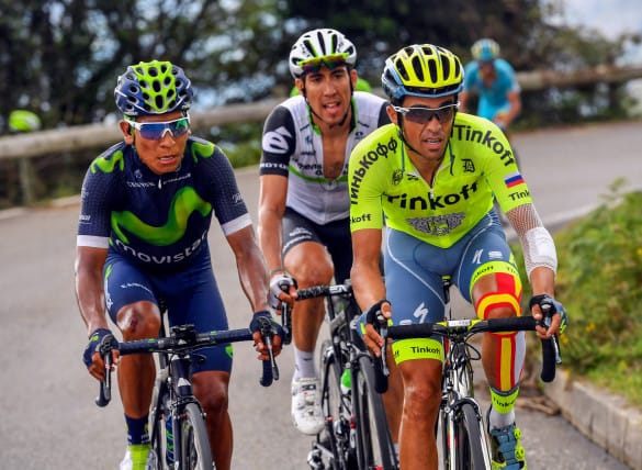En Lagos de Covadonga, con Contador y Quintana. Foto: La Vuelta