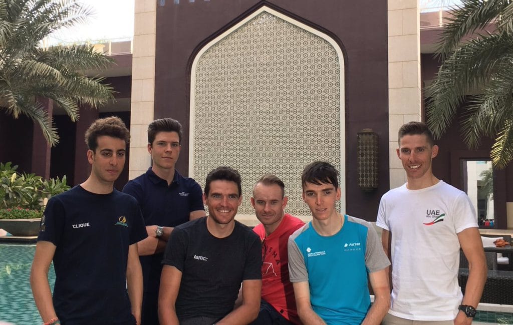 Aru, Jungels, Van Avermaet, Kristoff, Bardet y Rui Costa. Foto: Tour de Omán