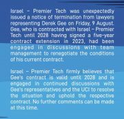 Derek Gee rompe unilateralmente su contrato con Israel con una oferta de Ineos bajo el brazo